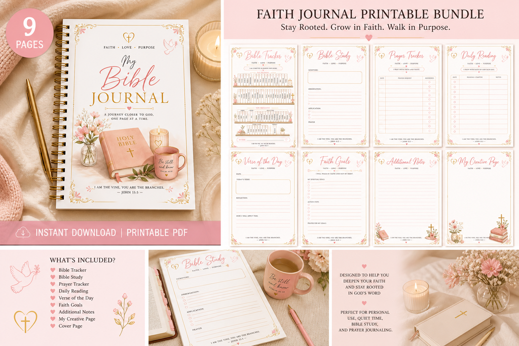 Faith Journal Printable Bundle | Bible Study, Prayer Tracker & More